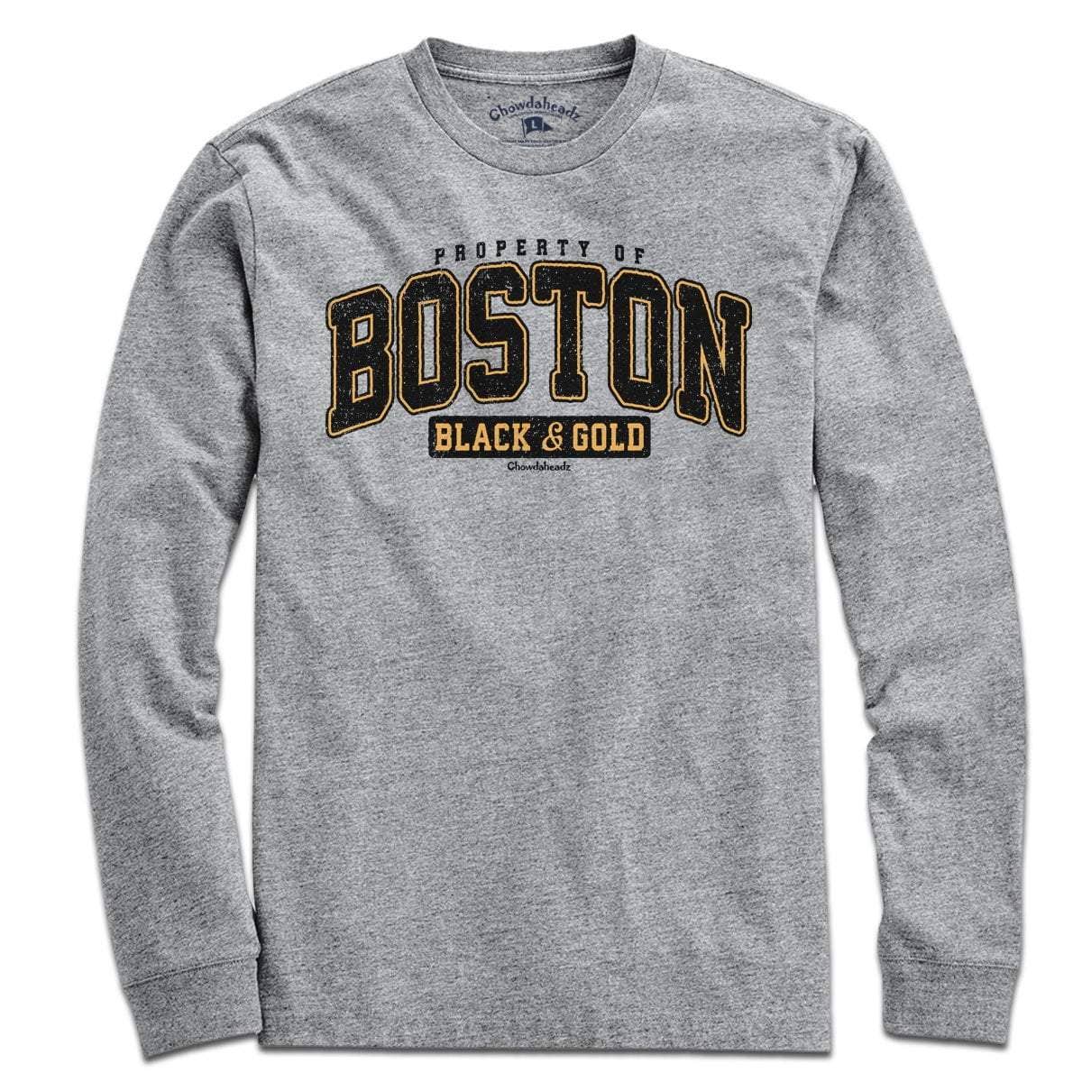 Property of Boston Black & Gold T-Shirt | Gray / Long Sleeve / M