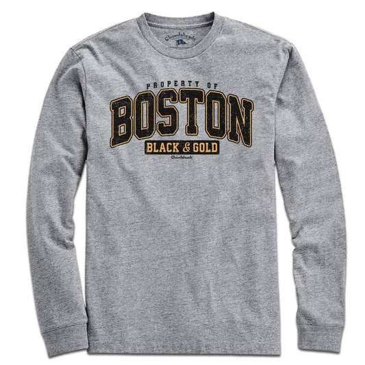 Property of Boston Black & Gold T-Shirt | Gray / Long Sleeve / M