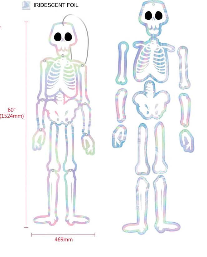 Jointed Holographic Foil Paper Skeleton, 60" tall Halloween