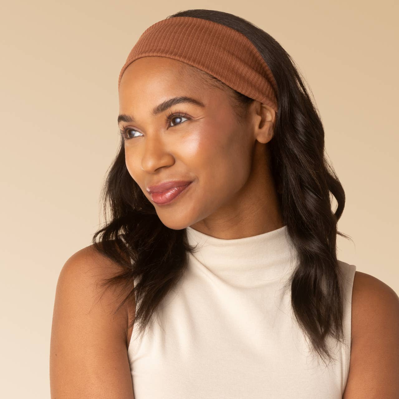 Recycled Fabric Ribbed Elastic Headbands 2pc Set - Mocha & Chocolate