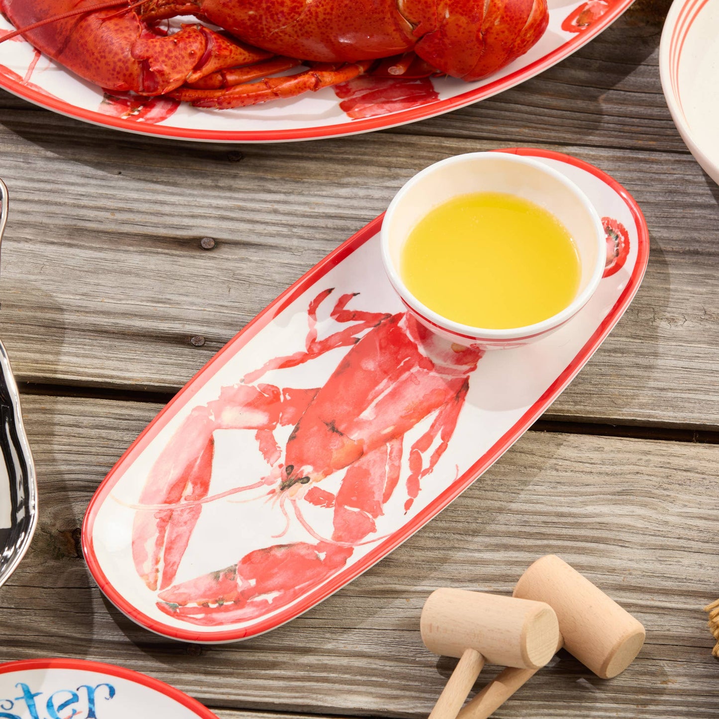 Beach House Lobster Oval Tray 15" x 6" with Dip Bowl