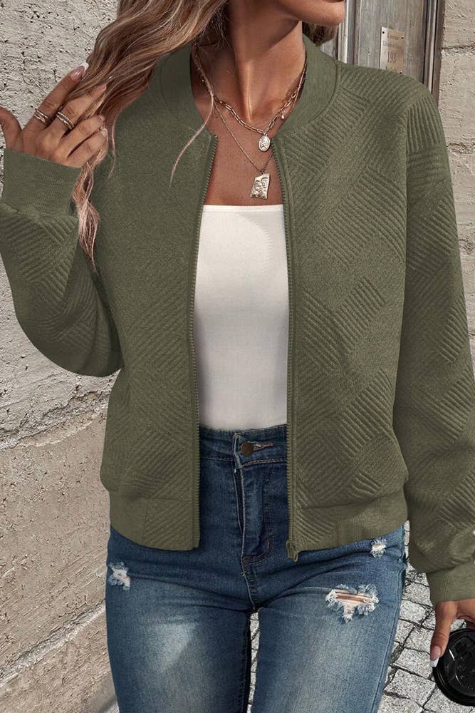 UNISHE - Solid Color Zipper Baseball Jacket GZDY034