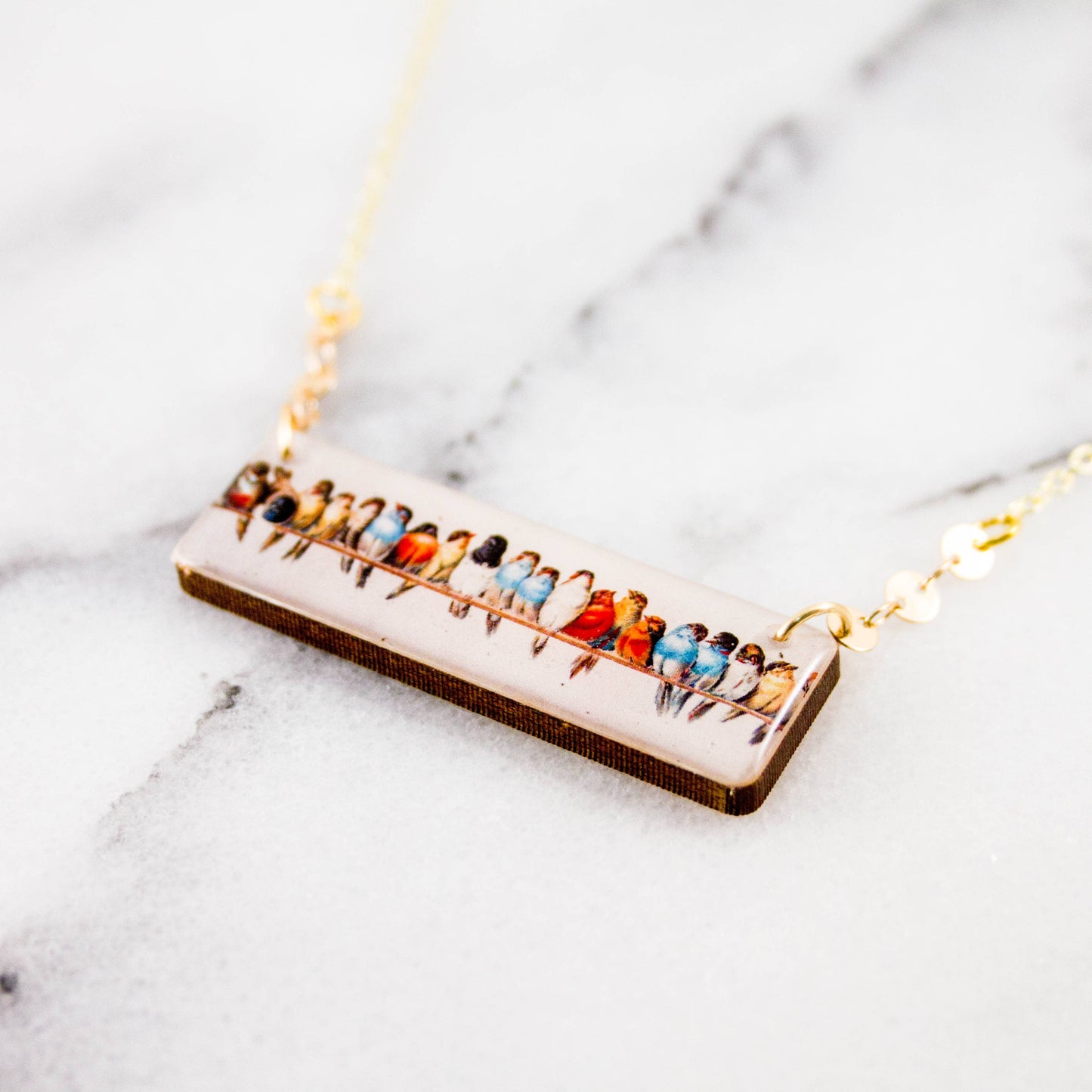 Bird Flock Rectangle Necklace