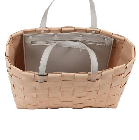 Handed By - Petite Recycled Handwoven Small Tote w/Inside Pocket-Beige