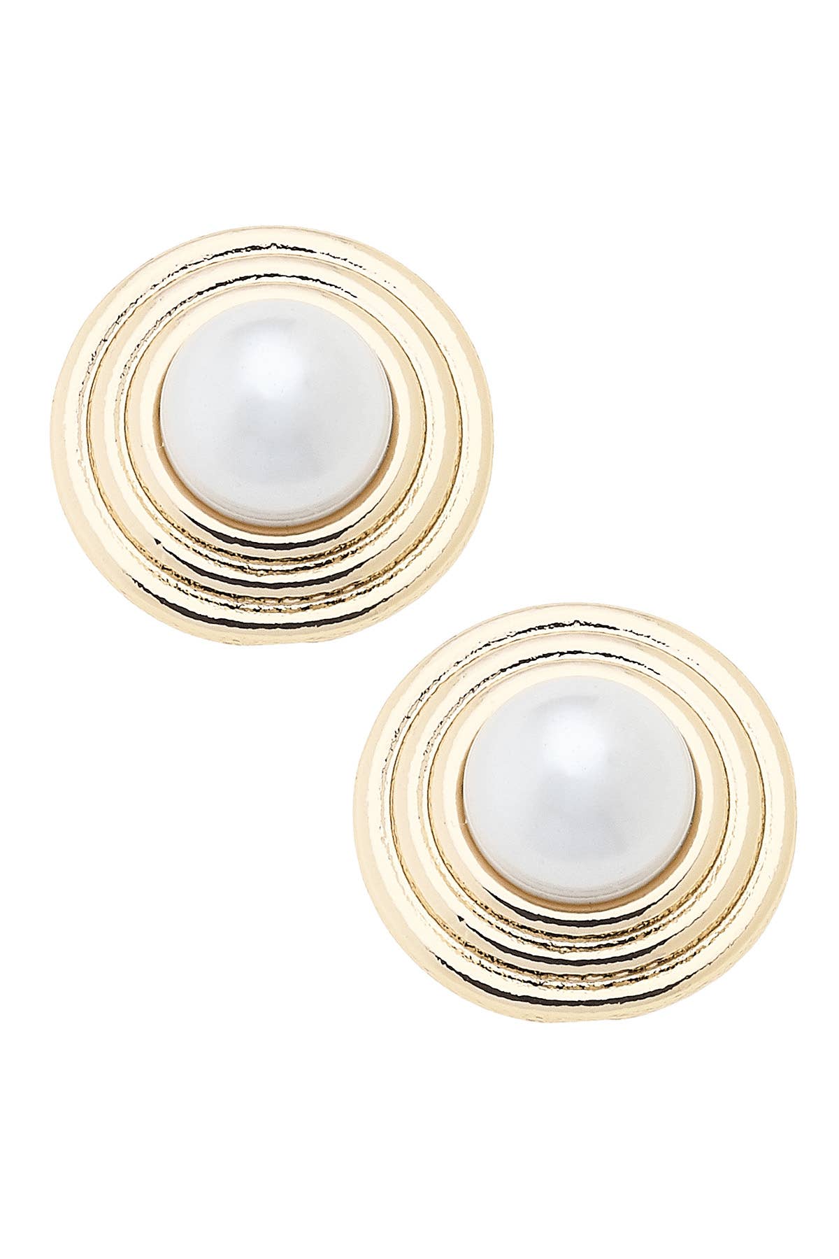 Canvas Style - Cooper Caged Pearl Stud Earrings in Shiny Gold