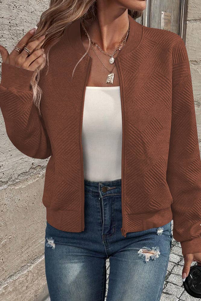 UNISHE - Solid Color Zipper Baseball Jacket GZDY034