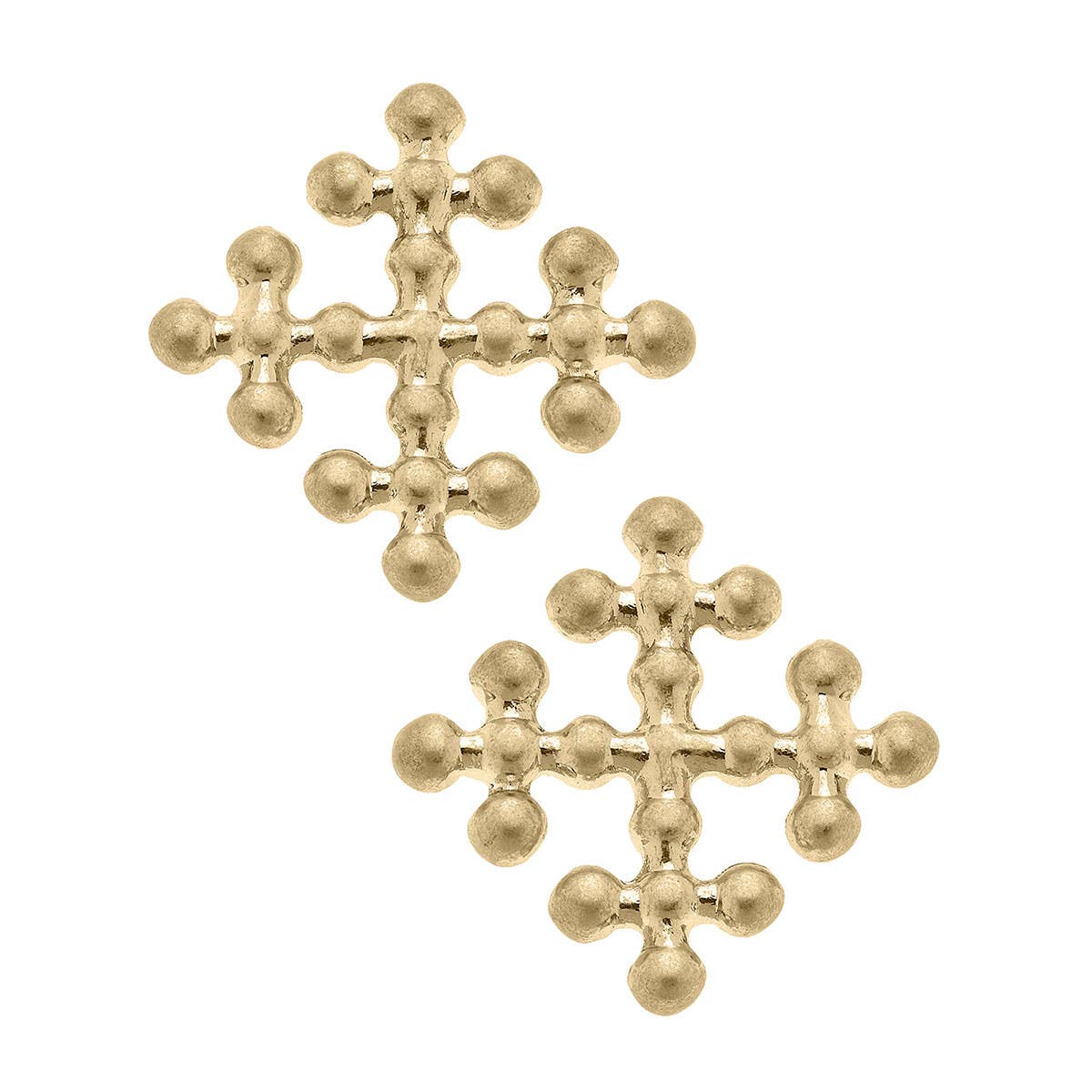 Wren Cross Statement Stud Earrings in Worn Gold
