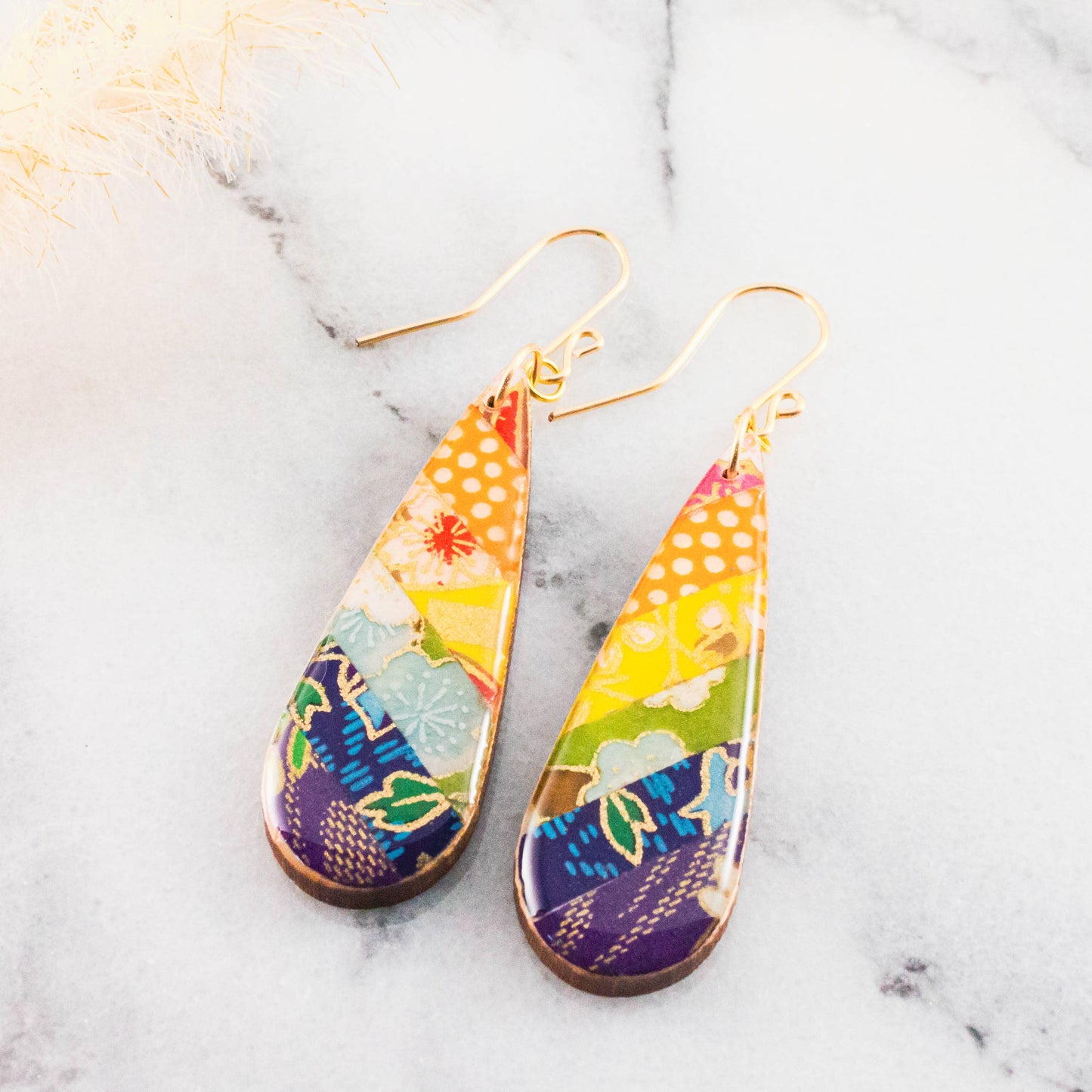 Teardrop Rainbow Collage Earring