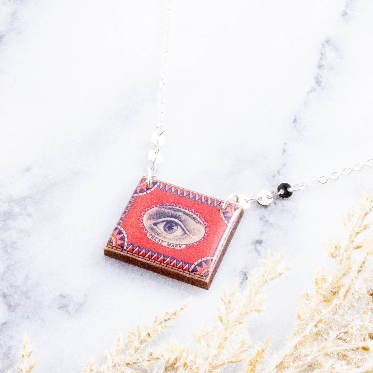 Vintage Eye Matchbox Art Necklace