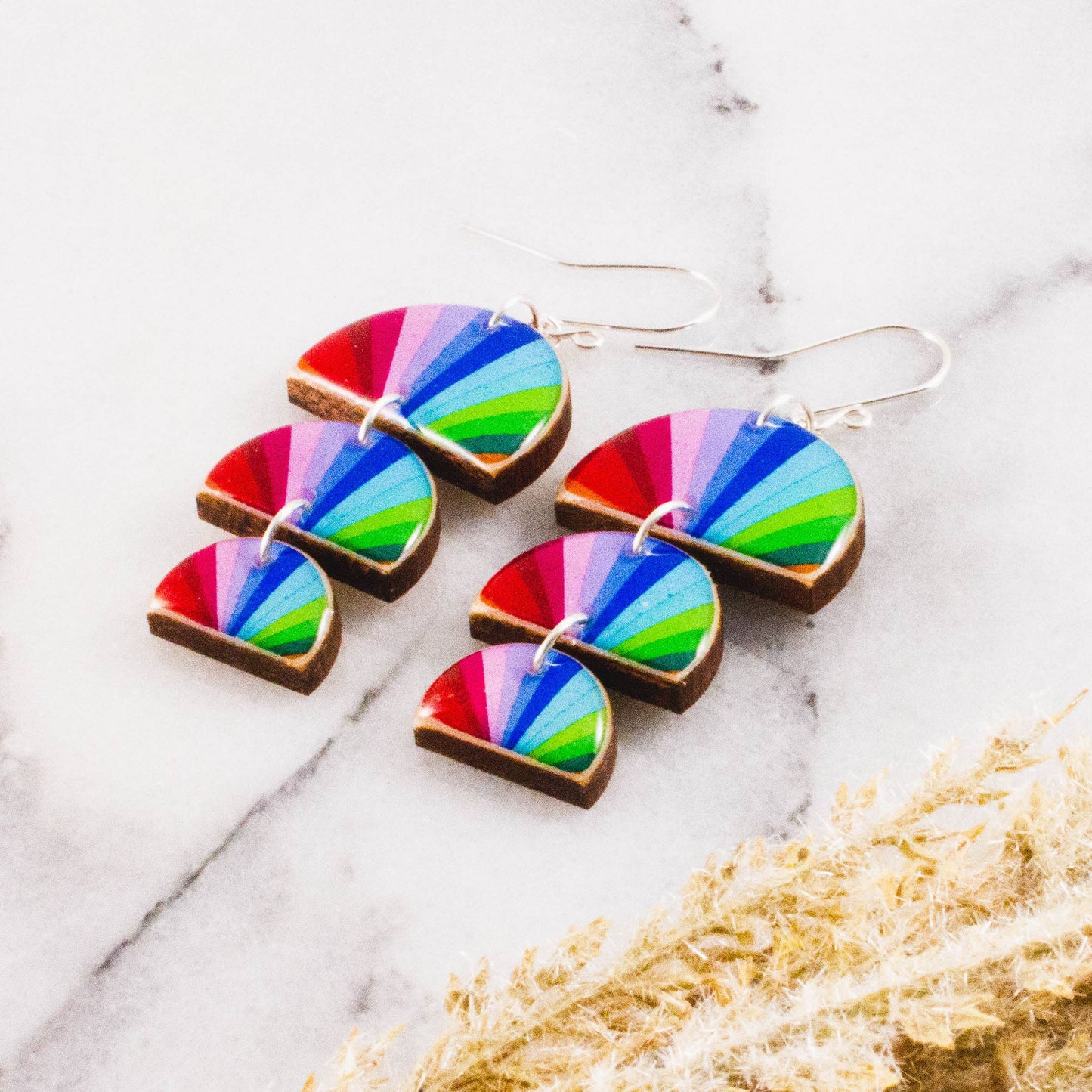 Triple Half Circle Stack Earrings- Rainbow Stripe