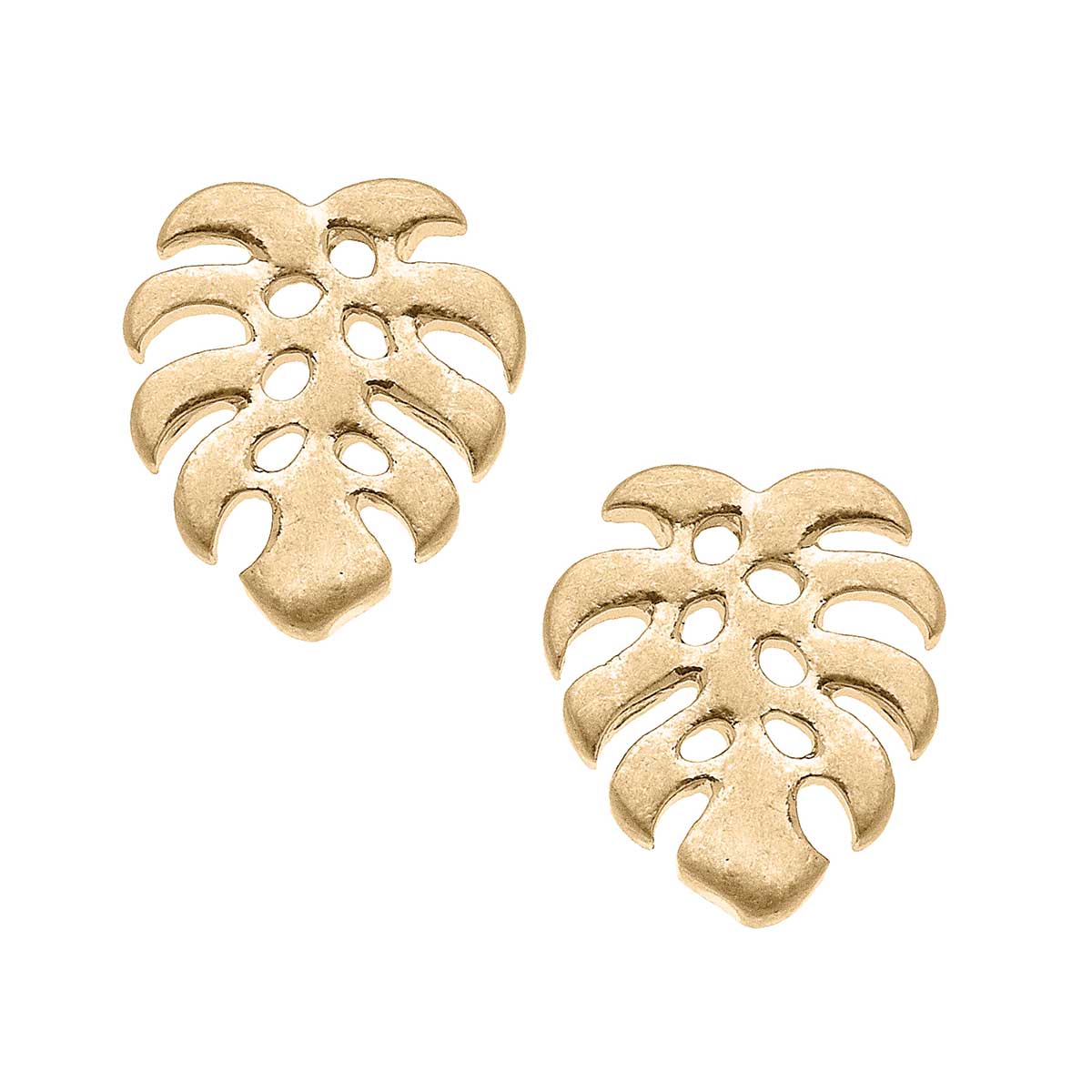 Monstera Leaf Stud Earrings in Worn Gold