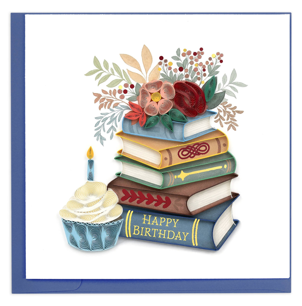 Quilling Card - Quilled Books & Cupcake Greeting Card | Handmade Birthday