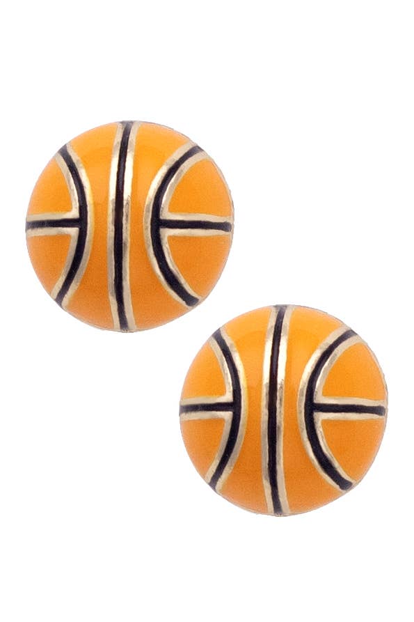 Canvas Style - Basketball Enamel Stud Earrings in Orange/Black