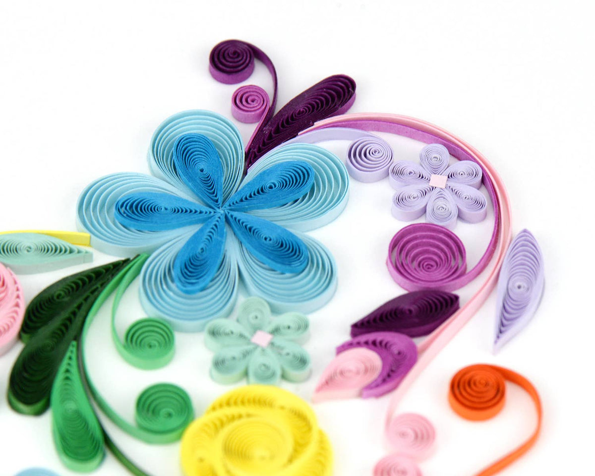 Quilling Card - Quilled Floral Rainbow Heart Greeting Card
