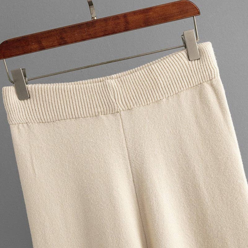 V Neck Cable Knit Sweater Wide Leg Pants Set Black (one Size)