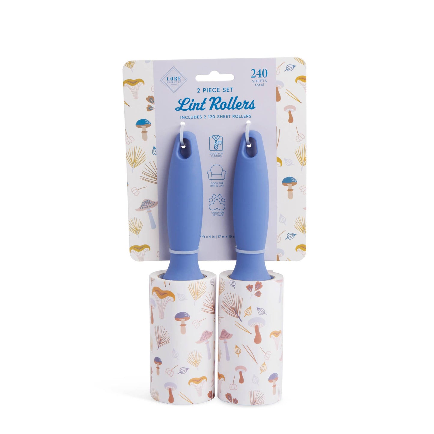 2pc Printed 240 Sheet Lint Roller Set - Mushrooms