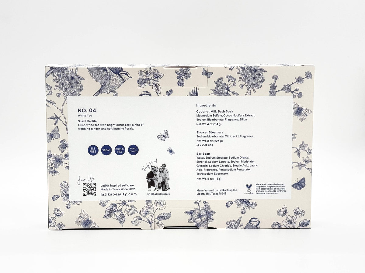 Latika Beauty - Self Care Gift Set - White Tea Bath, Steamer & Soap