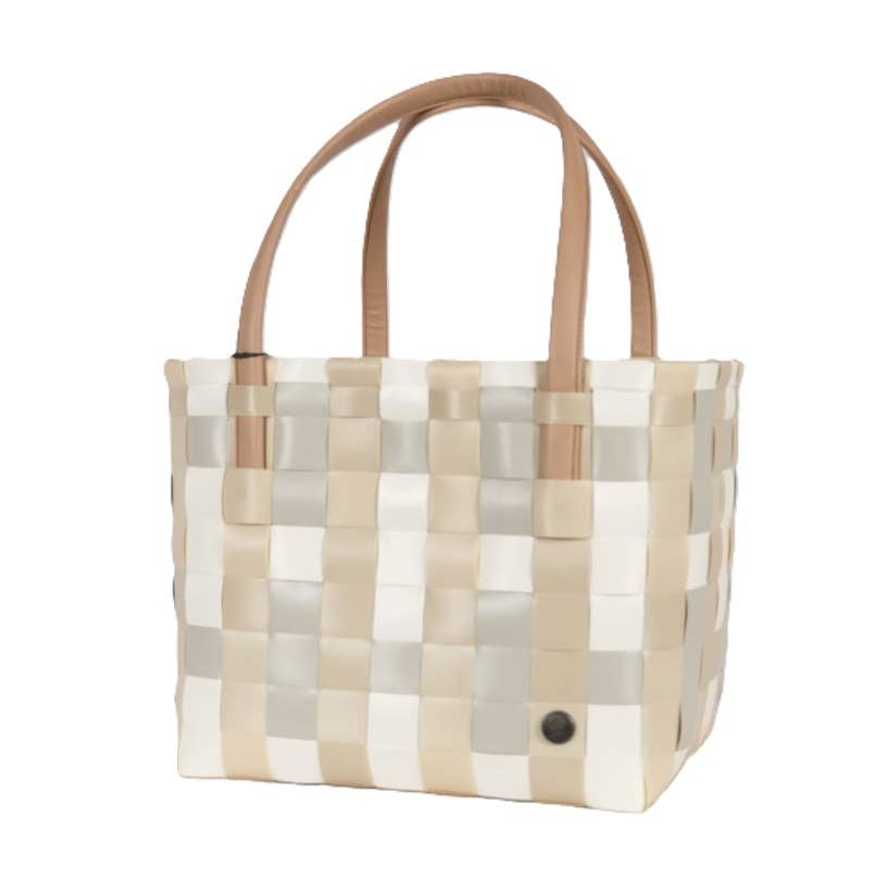 Color Block Recycled Handwoven Tote Bag - Ecru White Mix