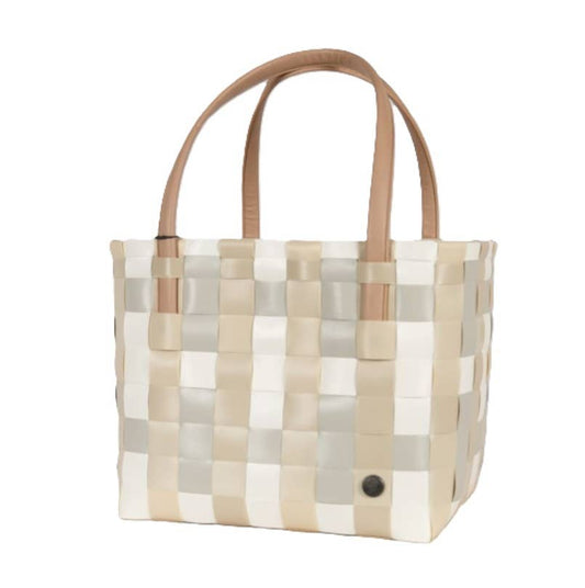 Color Block Recycled Handwoven Tote Bag - Ecru White Mix