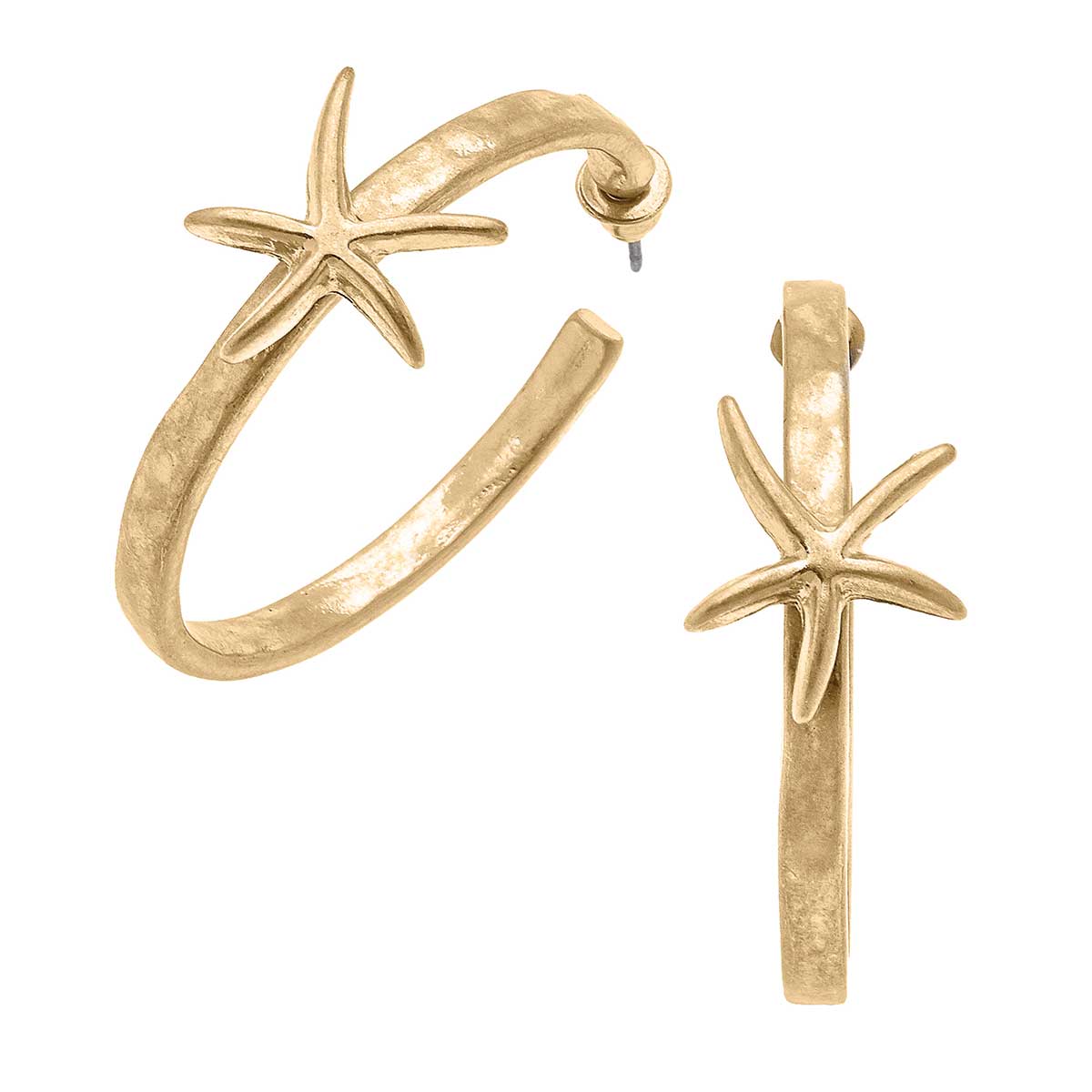 Starfish Hoop Earrings in Worn Gold