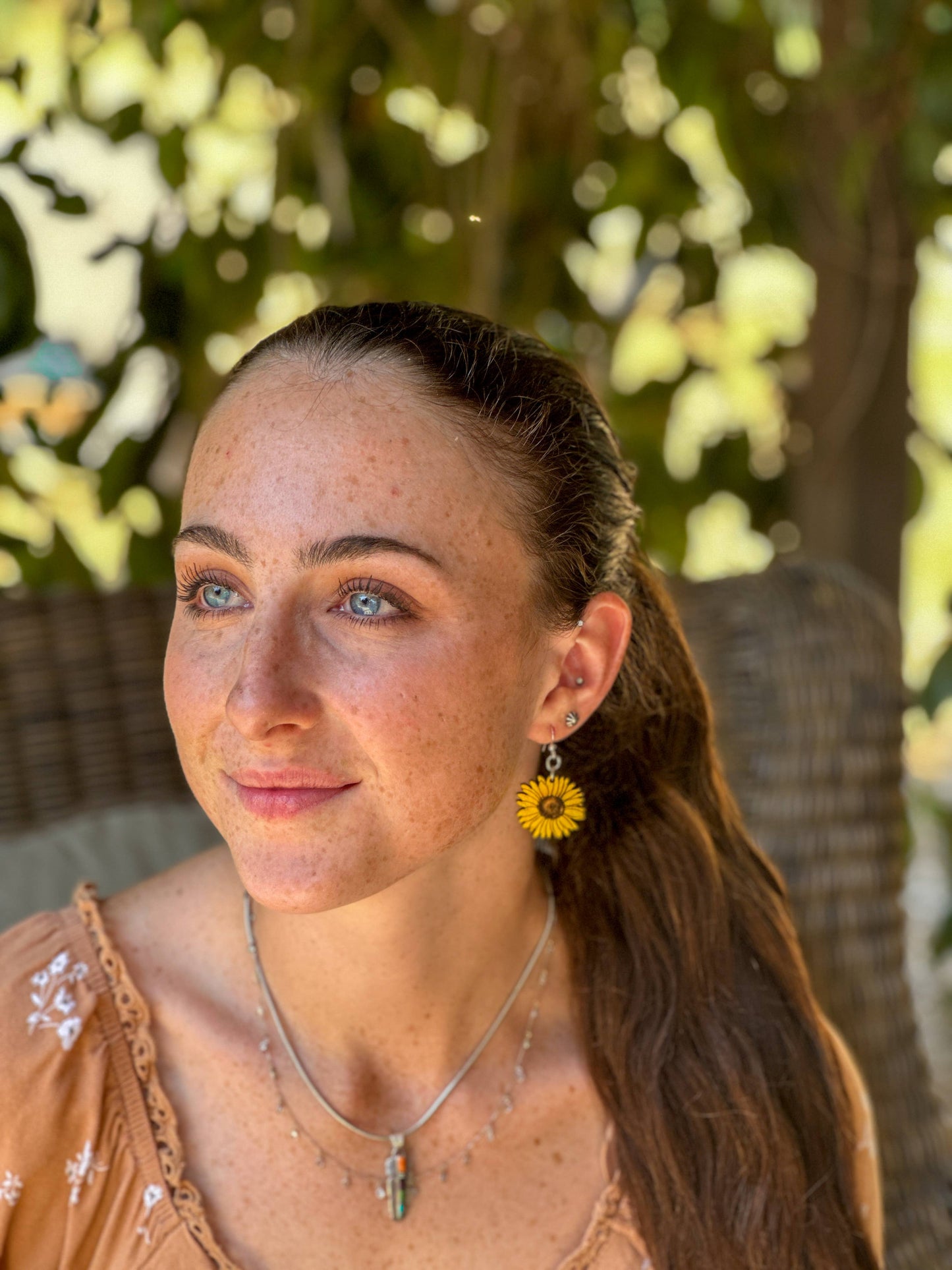 Detailed Sunflower Earrings - Lemon Yellow
