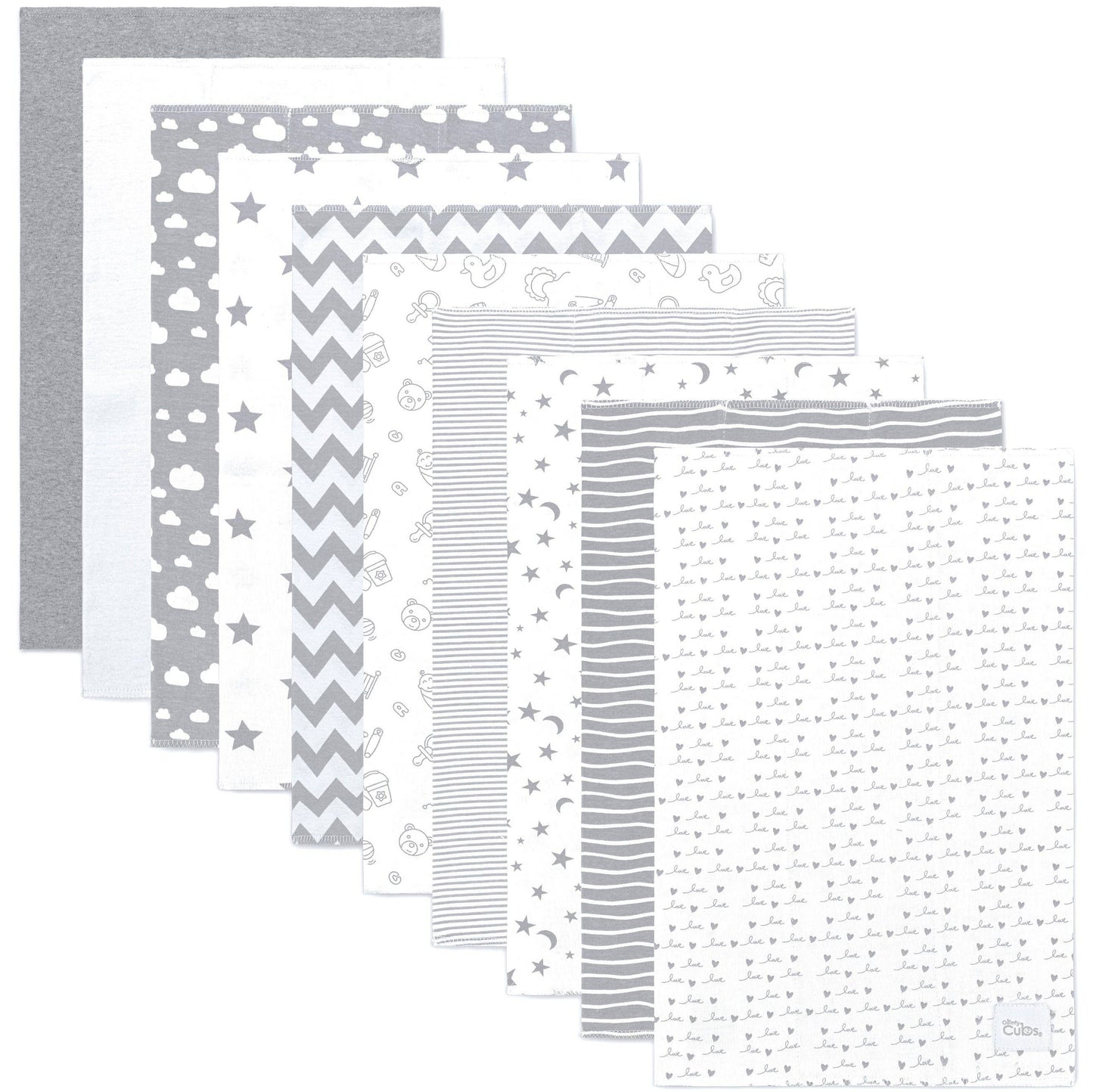 Cotton Burp Cloths - Grey Pattern