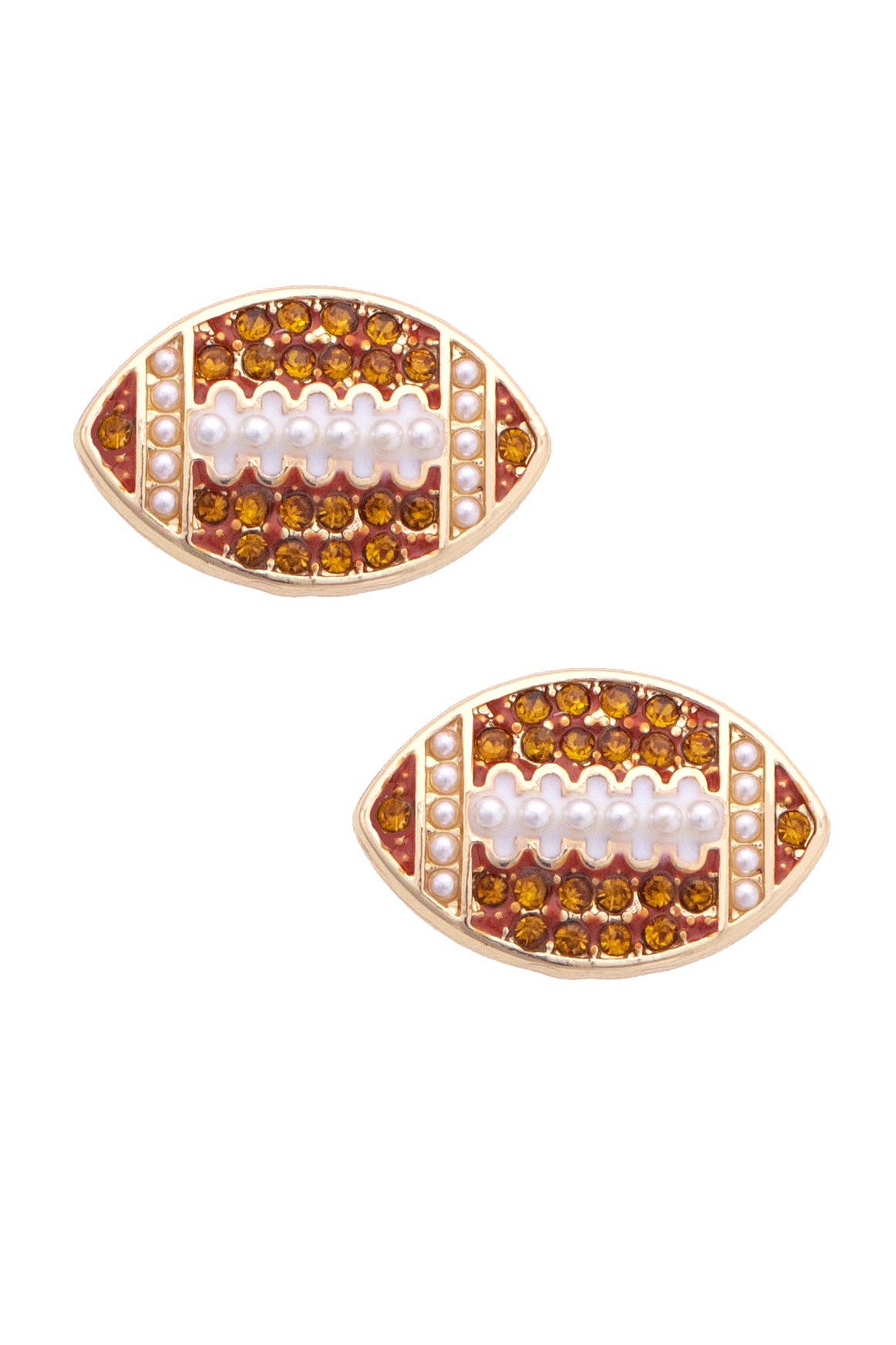 Canvas Style - Pave Football Stud Earrings in Shiny Gold