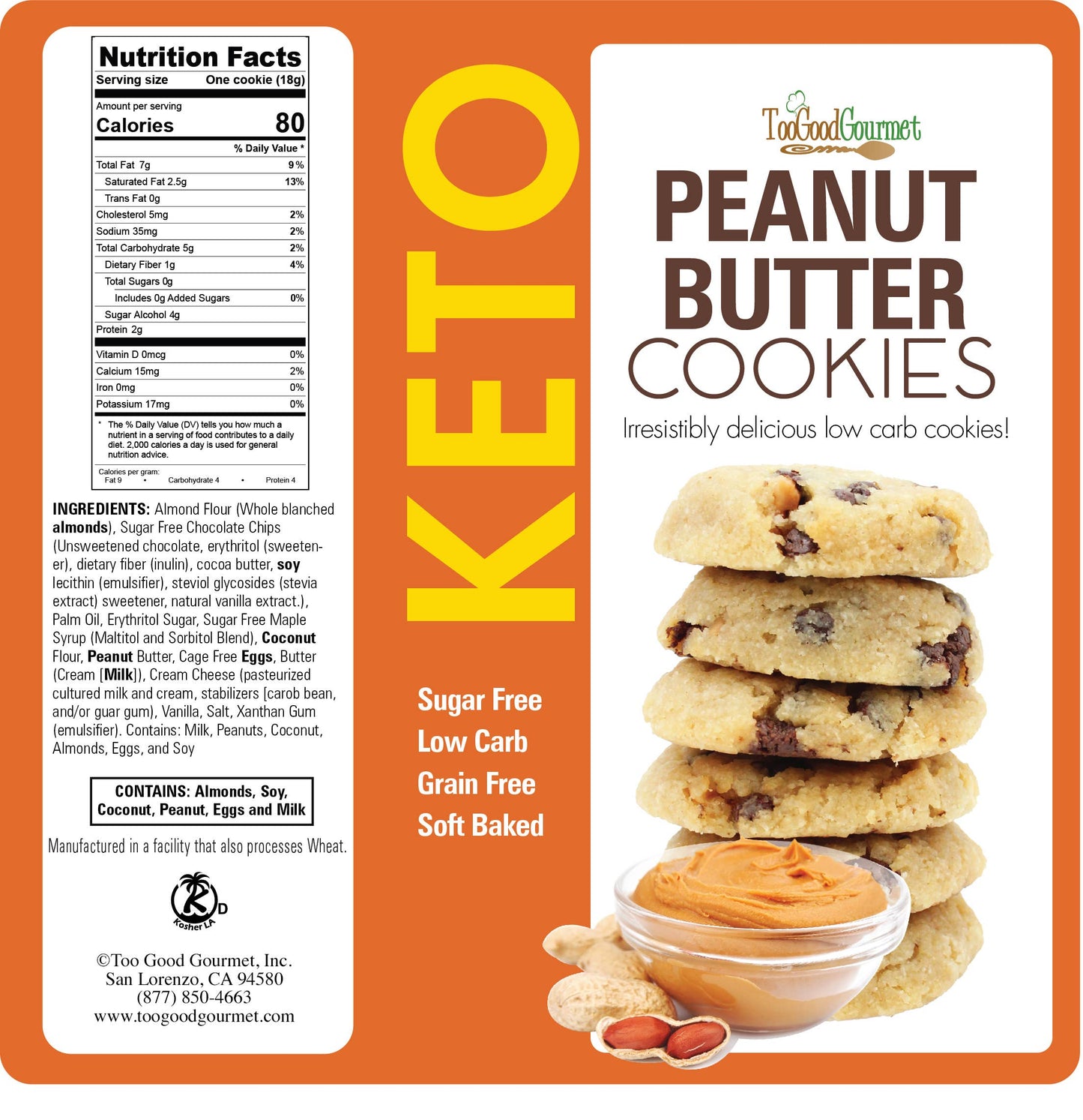 Too Good Gourmet - Keto Cookies (5oz) - Box 12 Count
