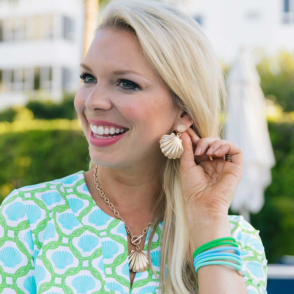 Scallop Shell Statement Earrings in Worn Gold
