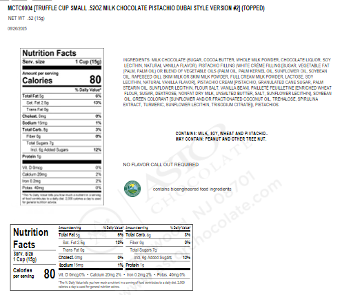Gudlife Dubai Style Milk Chocolate Pistachio Creme Cup Individual