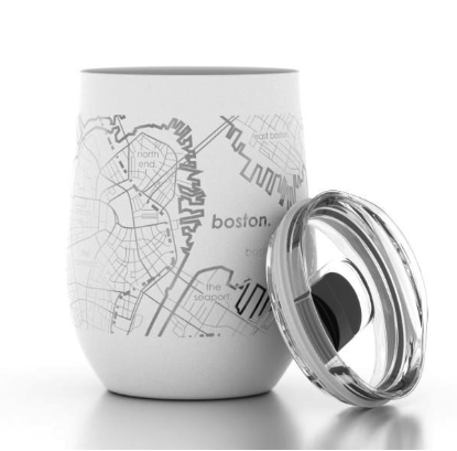 Boston Hometown Map White 12oz Insulated Wine Tumbler