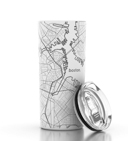 Boston Home Town Map White 16oz Coffee Tumbler w/Lid