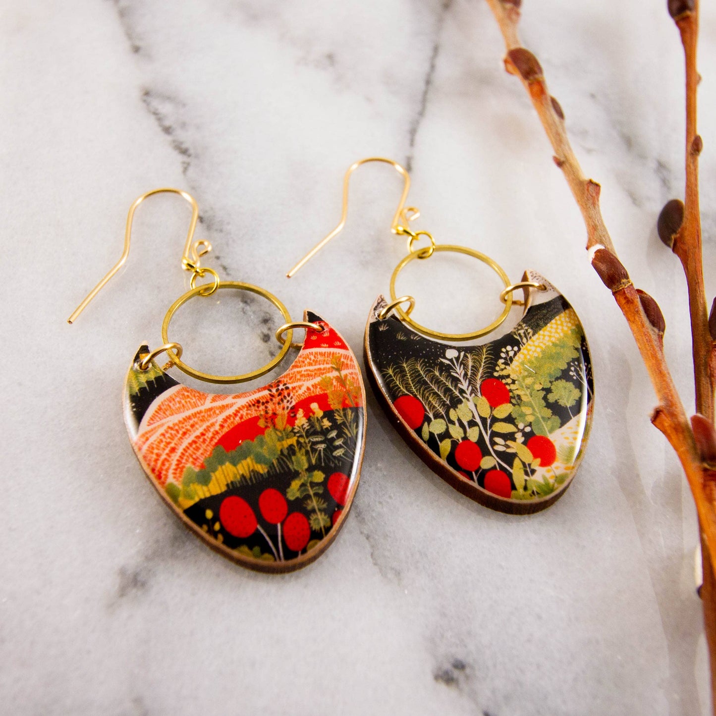 Retro Farmland Brass Ring Statement Earrings