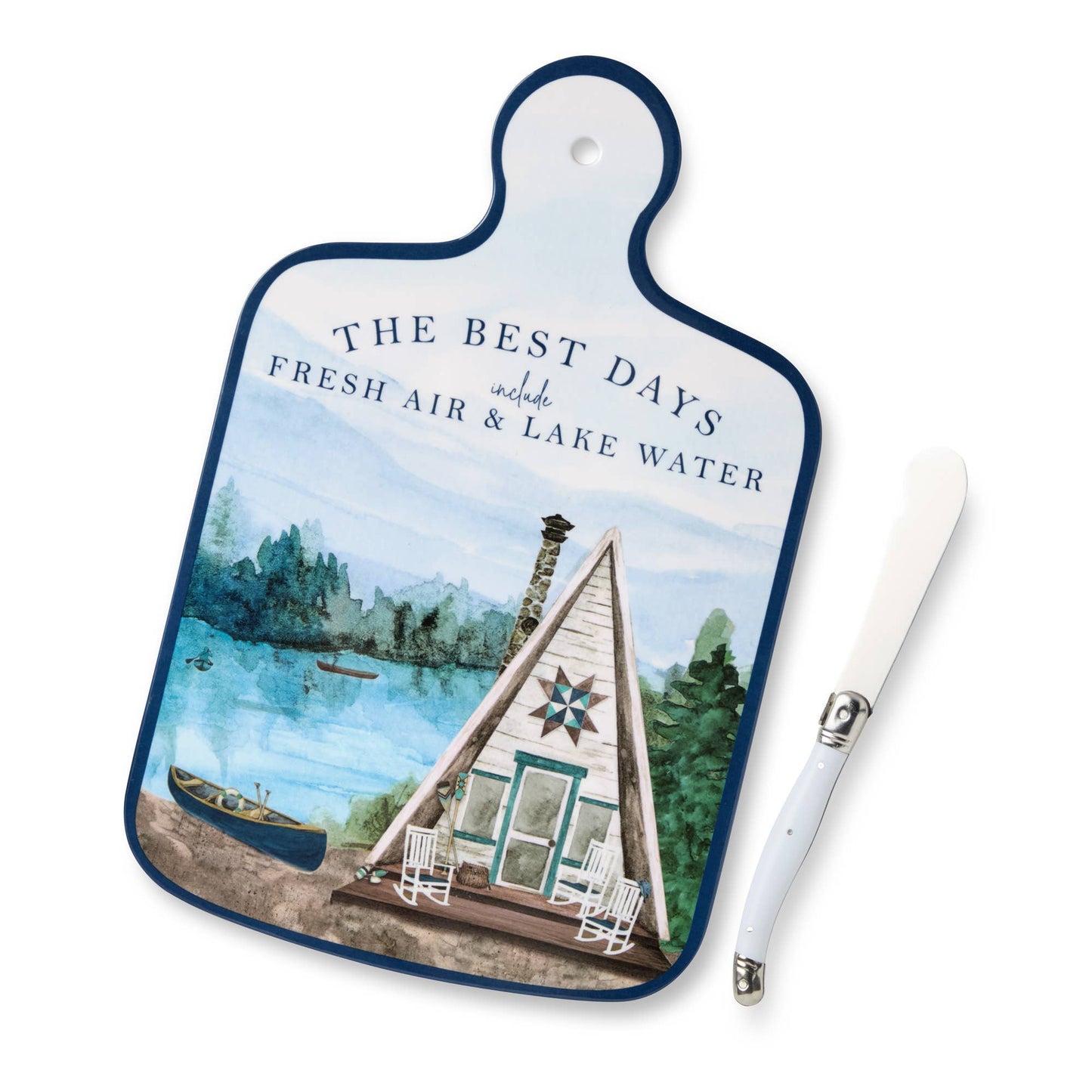 Wake At the Lake Melamine Cheese Board 13.25" with Knife