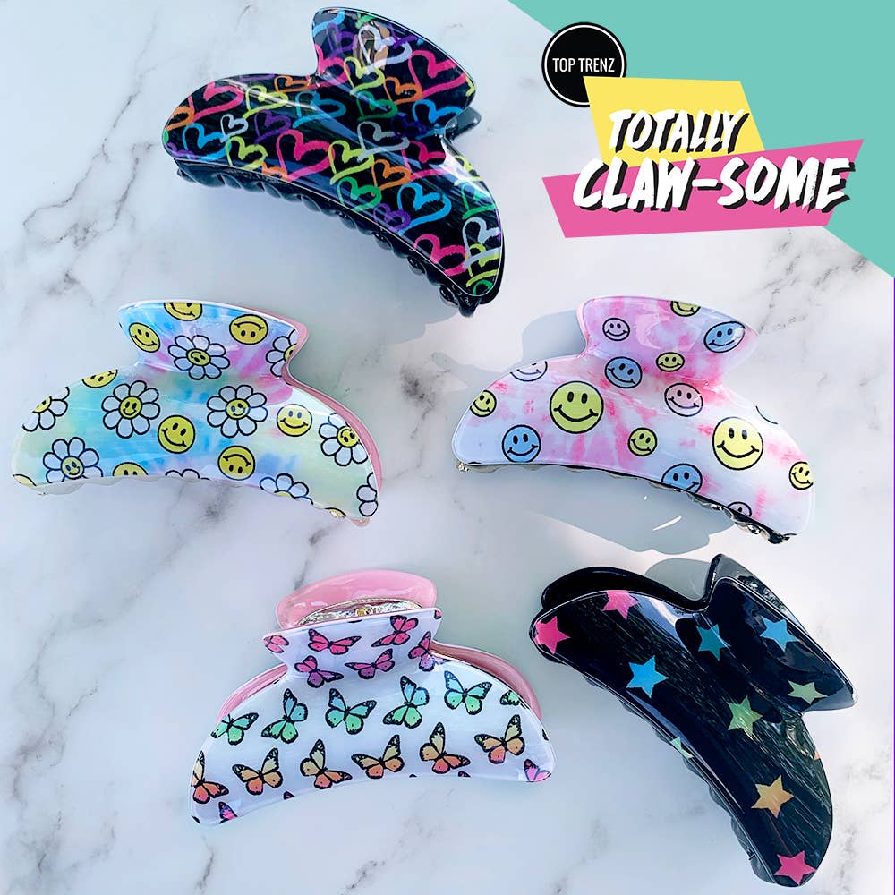 Large Pink Happy Face Claw Clip