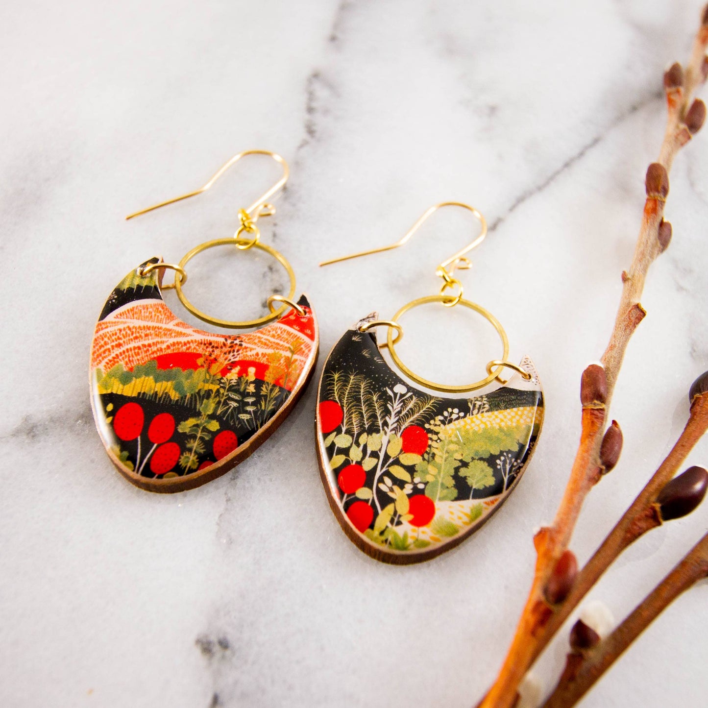 Retro Farmland Brass Ring Statement Earrings