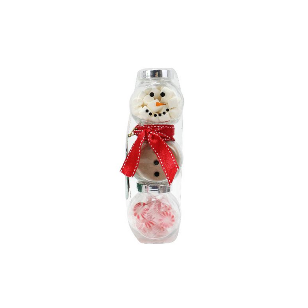 3 Stack Glass Jar Snowman Cocoa Set - Red & White Scarf