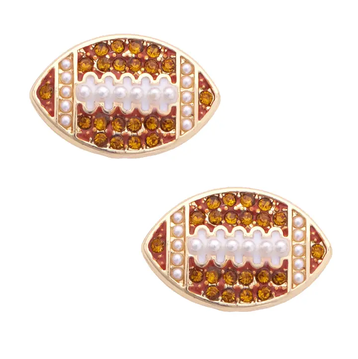 Pave Football Stud Earrings in Shiny Gold