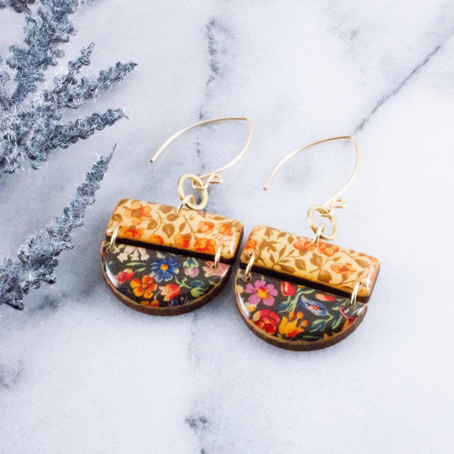 No Man's Land - Cottage Calico Stacked Half Circle Earrings