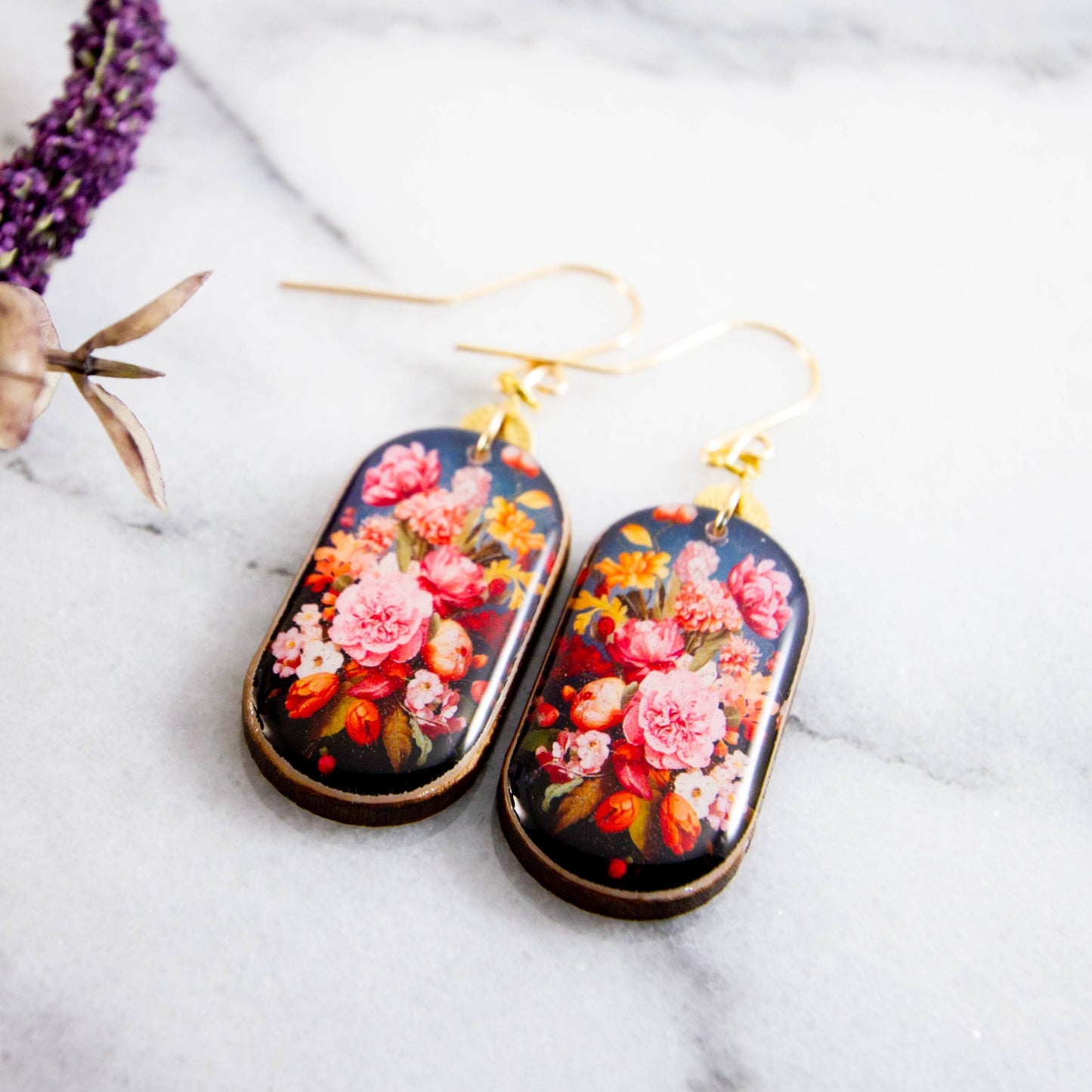 Moody Floral Bouquet Oblong Earrings