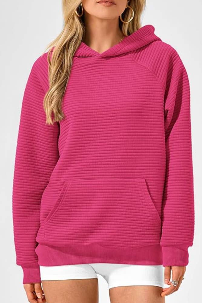 UNISHE - Solid Color Kangaroo Pockets Hooded Sweatshirt ZK2178