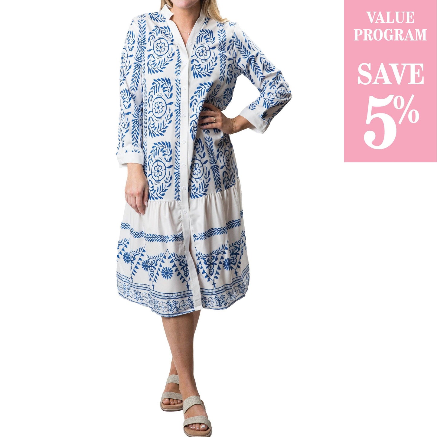 Blue Block Print Rowan Dress