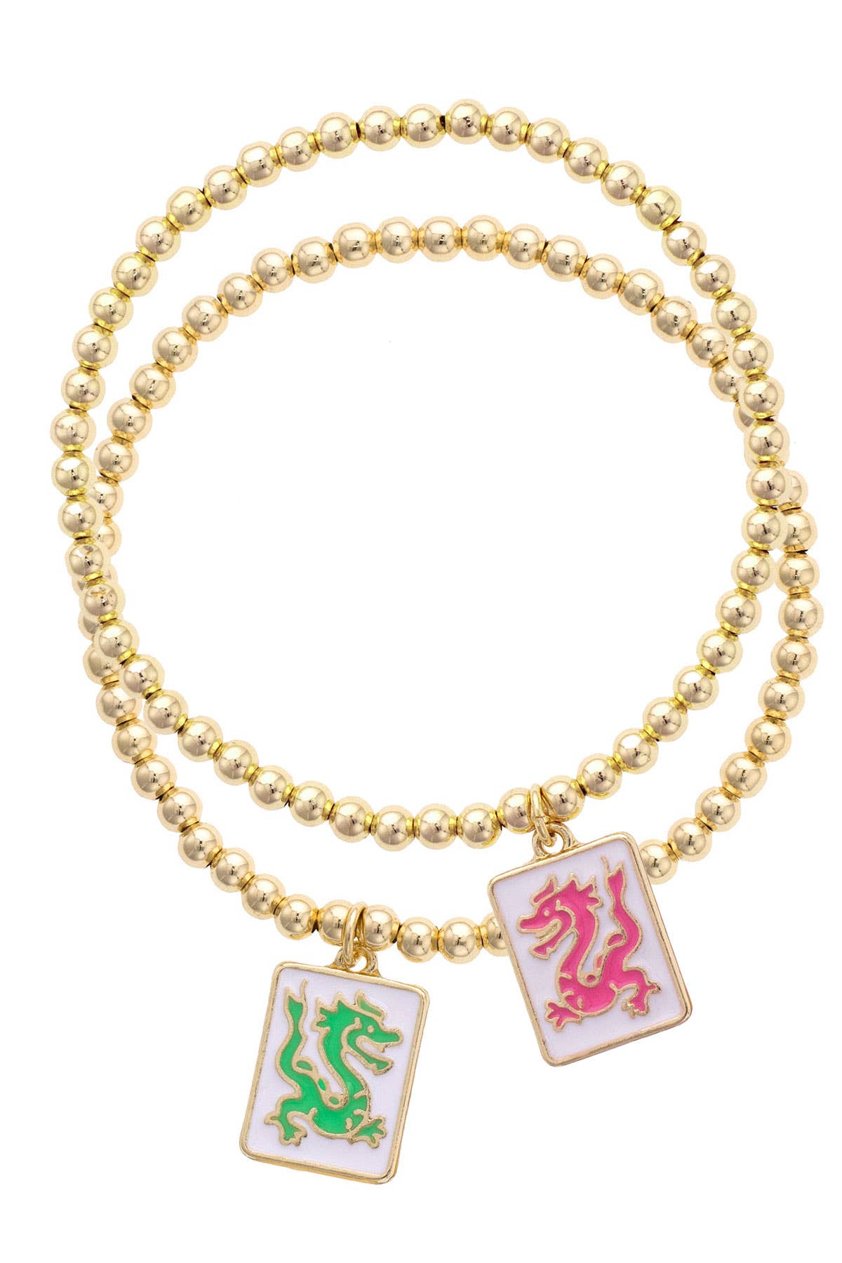 Canvas Style - Pair of Dragons Mahjong Ball Bead Bracelet Set of 2