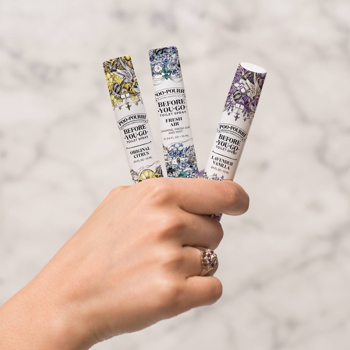 Poo-Pourri On-The-Go Travel Pack: Fresh Air, Original Citrus, Lavender Vanilla