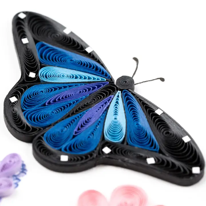 Birthday Flowers & Blue Butterflies Quilling Card