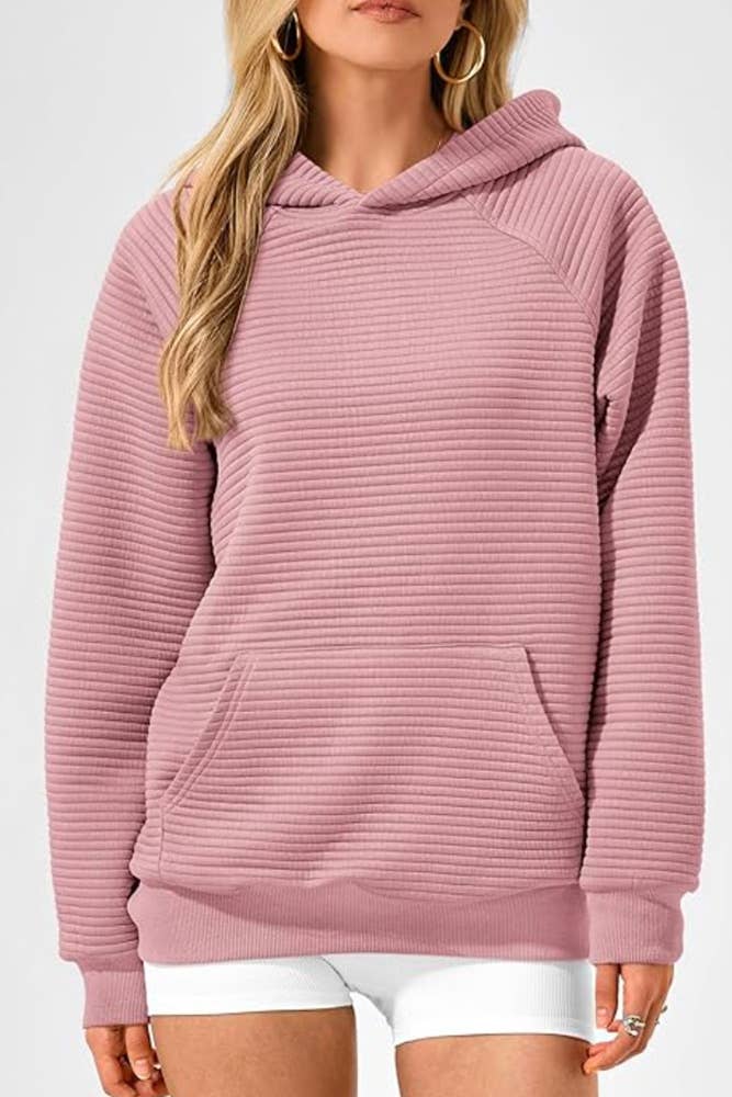 UNISHE - Solid Color Kangaroo Pockets Hooded Sweatshirt ZK2178