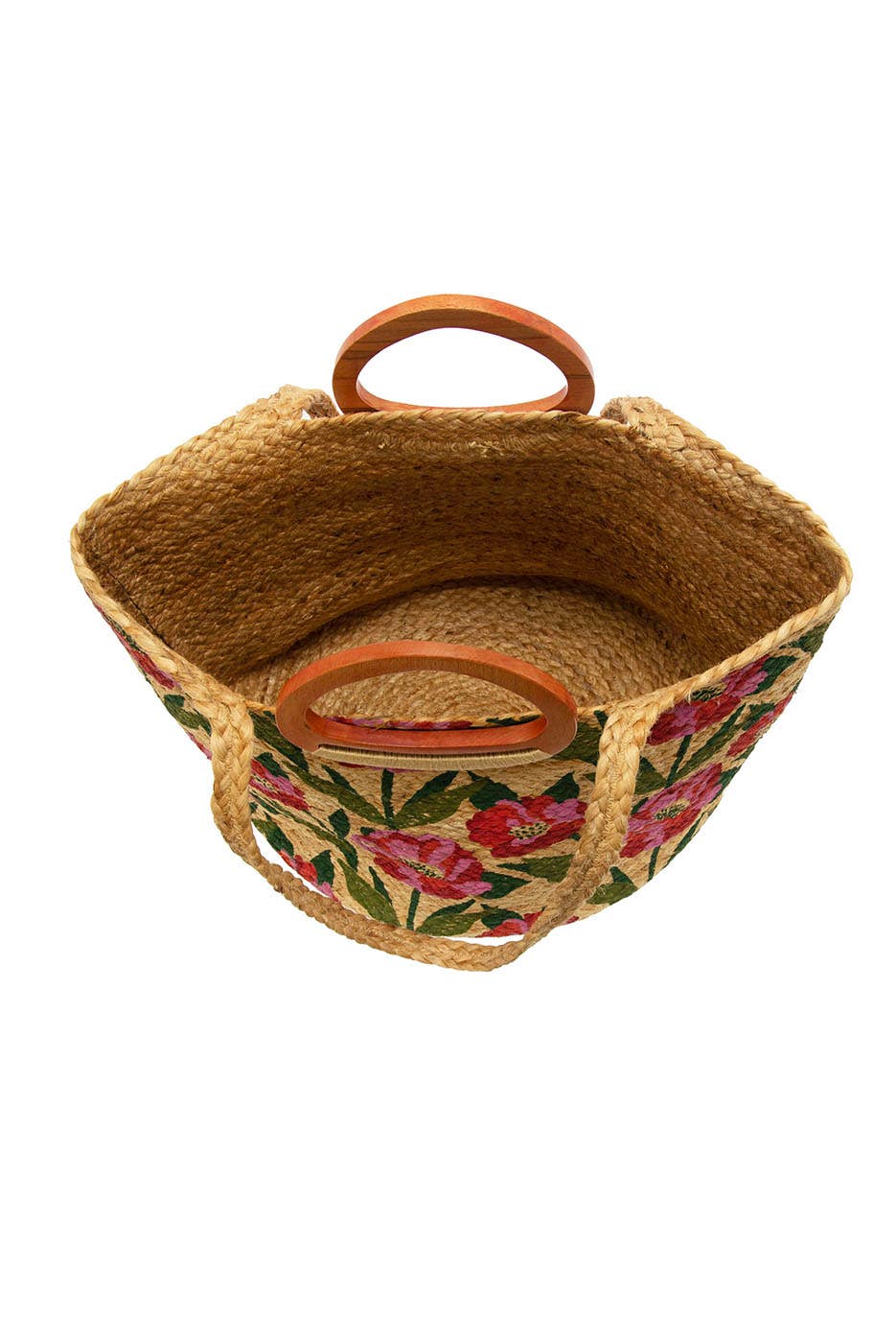 Multi Poppy Painted Nell Wood Handle Jute Tote