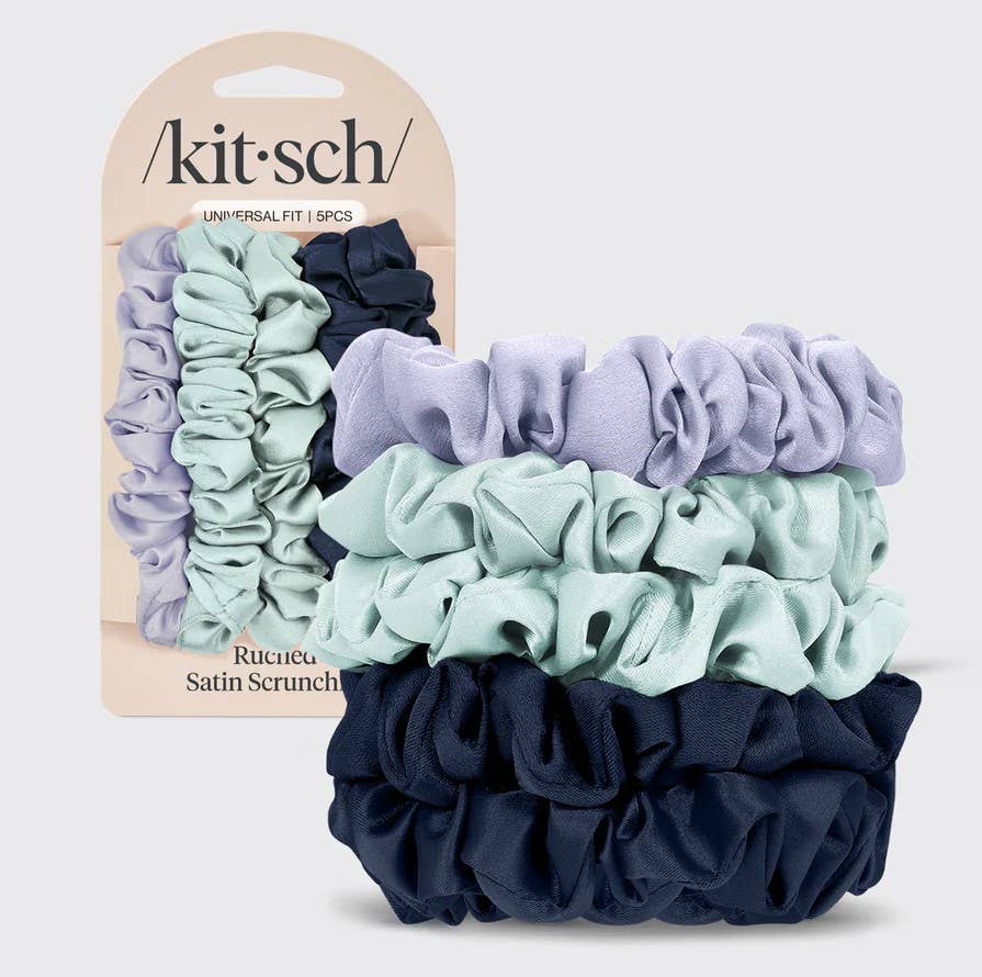 KITSCH - Ruched Satin Scrunchies 5pc Set - Garden Bouquet