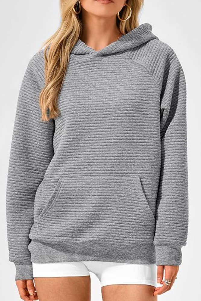 UNISHE - Solid Color Kangaroo Pockets Hooded Sweatshirt ZK2178