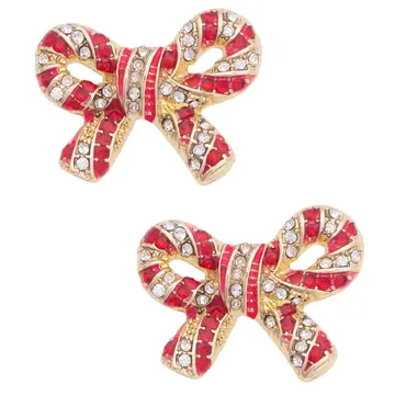 All Twisted Up Pave Bow Earrings in Red & White